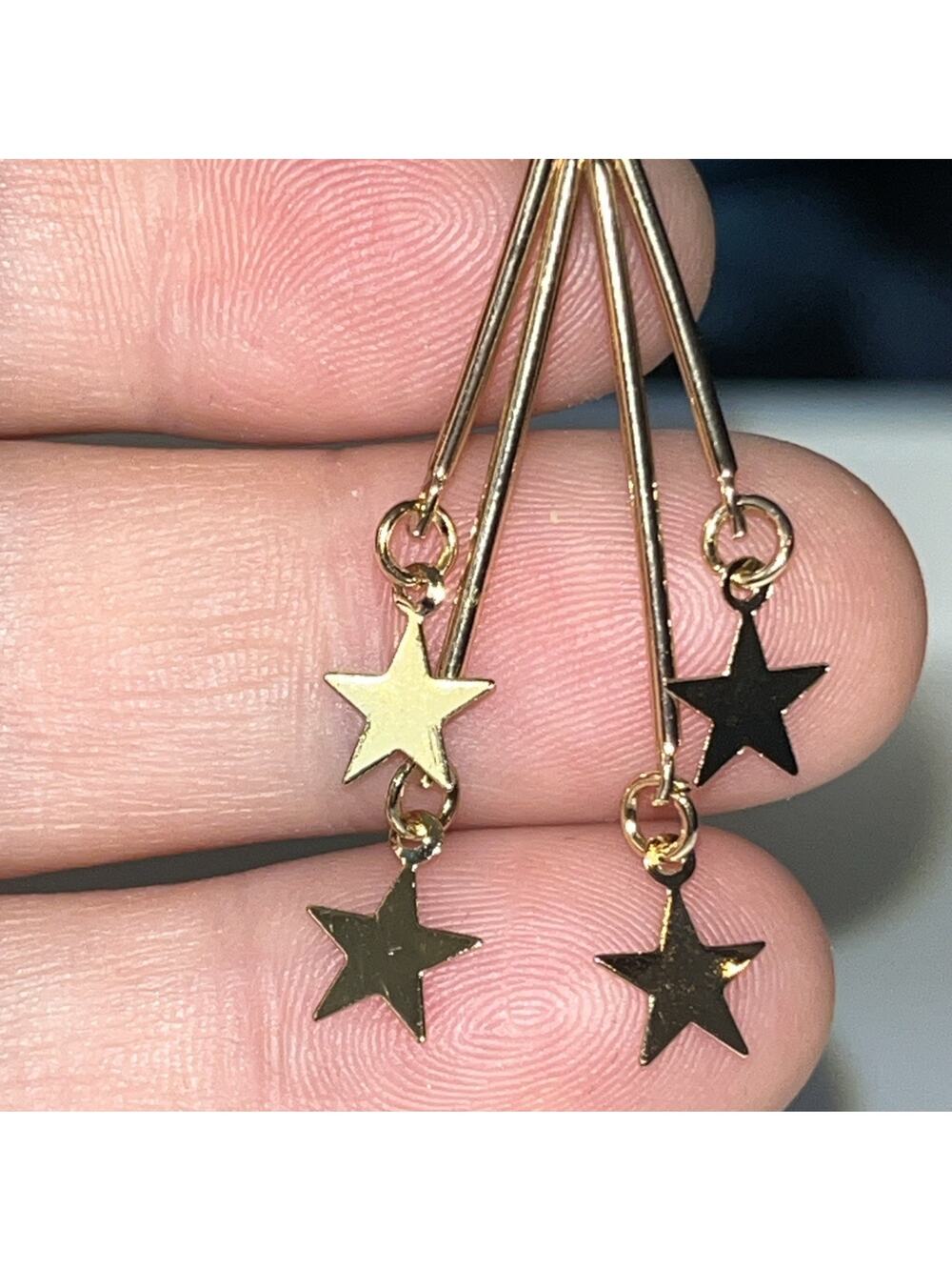 Clip on Gold 2” Dangle Earrings Stars Design (2)